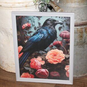 Moody French Gothic Farmhouse Black Raven & Roses Wall Decor